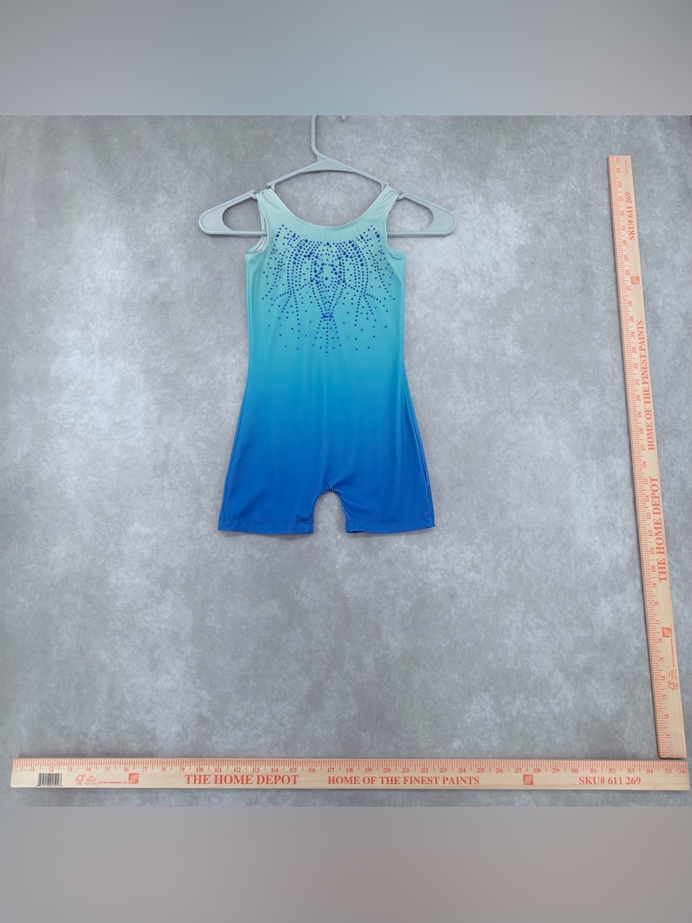 Girls Ombre Blue Tank Unitard with Rhinestone Detail leopard small